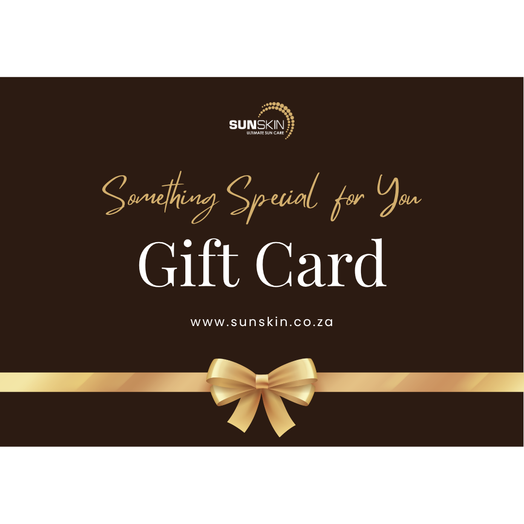 SUNSKIN Gift Voucher in deep brown and gold with a gold ribbon and bow, "Something Special for You"
