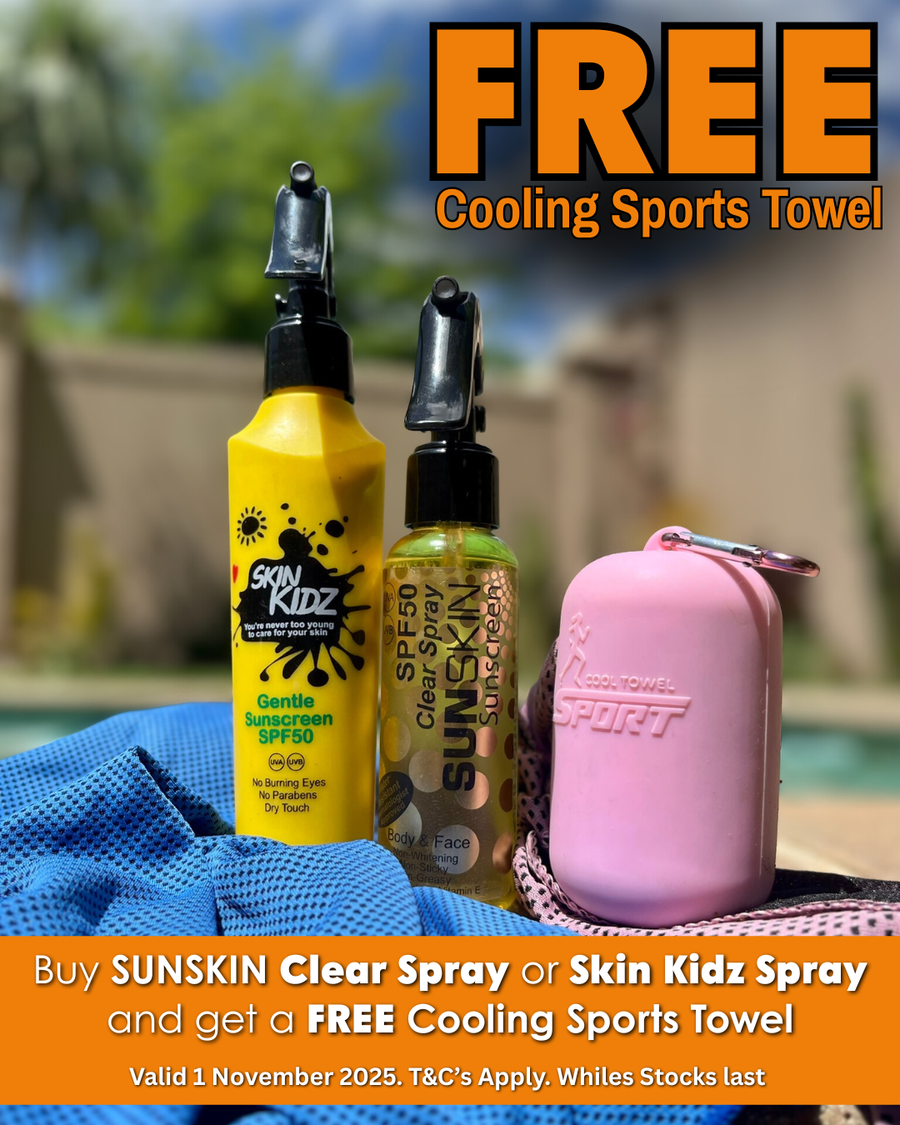 SKIN KIDZ  - SPF50 Dry Touch SPRAY Sunscreen - Body & Face + FREE Sports Towel