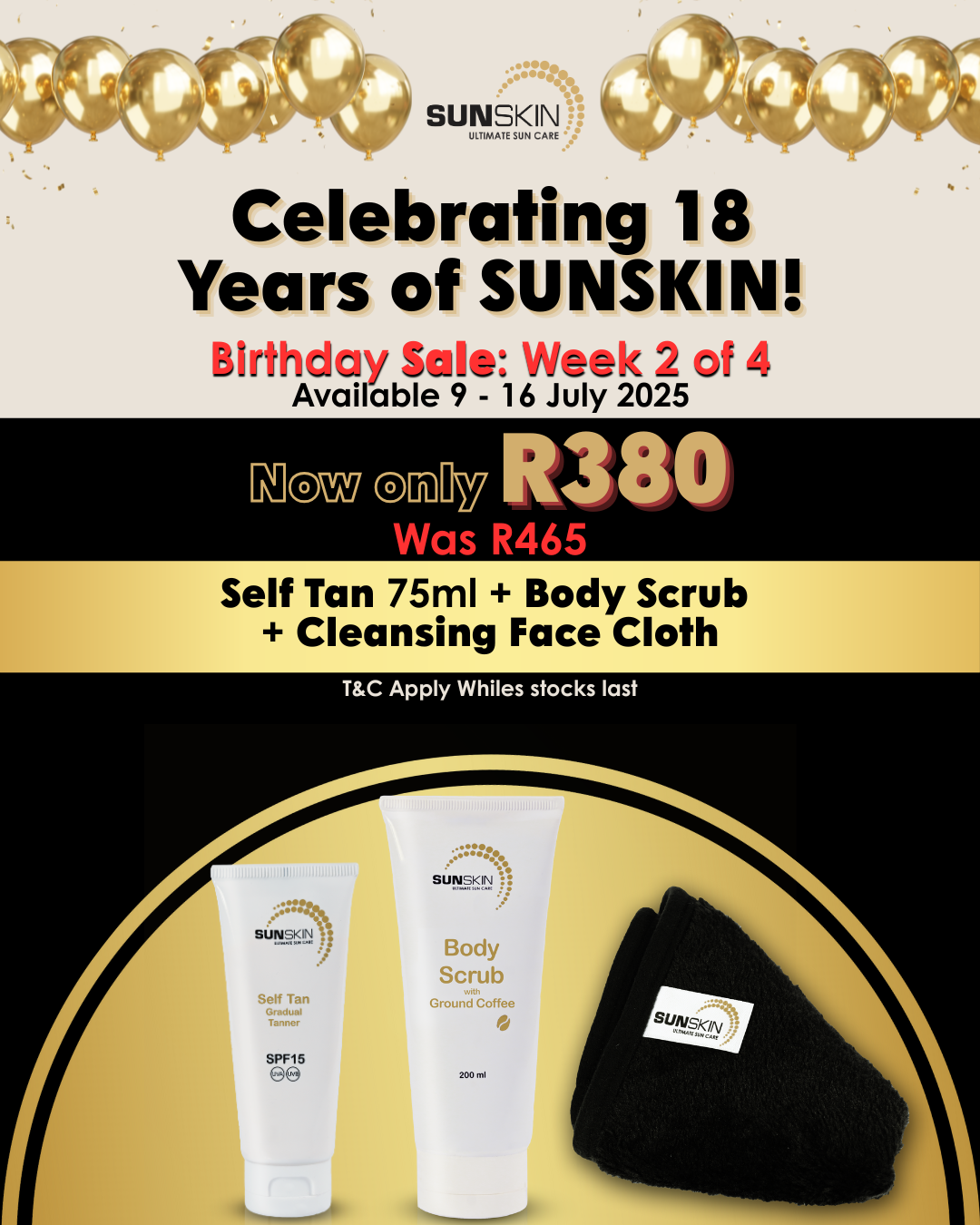 BIRTHDAY Special: Gradual Self-Tan + Coffee Body Scrub + Cleansing Face Cloth