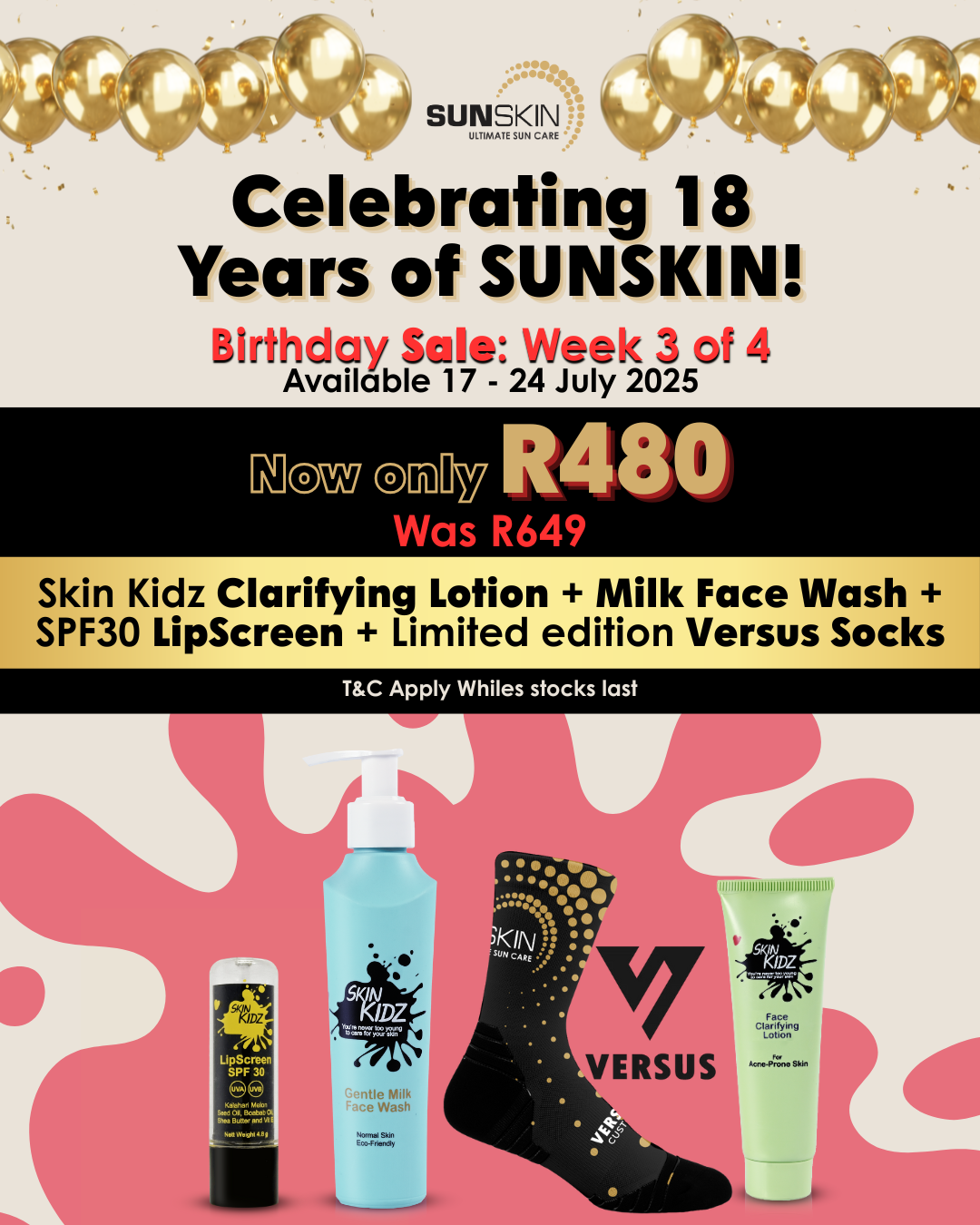BIRTHDAY Special: Skin Kidz Clarifying Lotion + Gentle Milk Face Wash + LipScreen SPF30 + Versus Socks