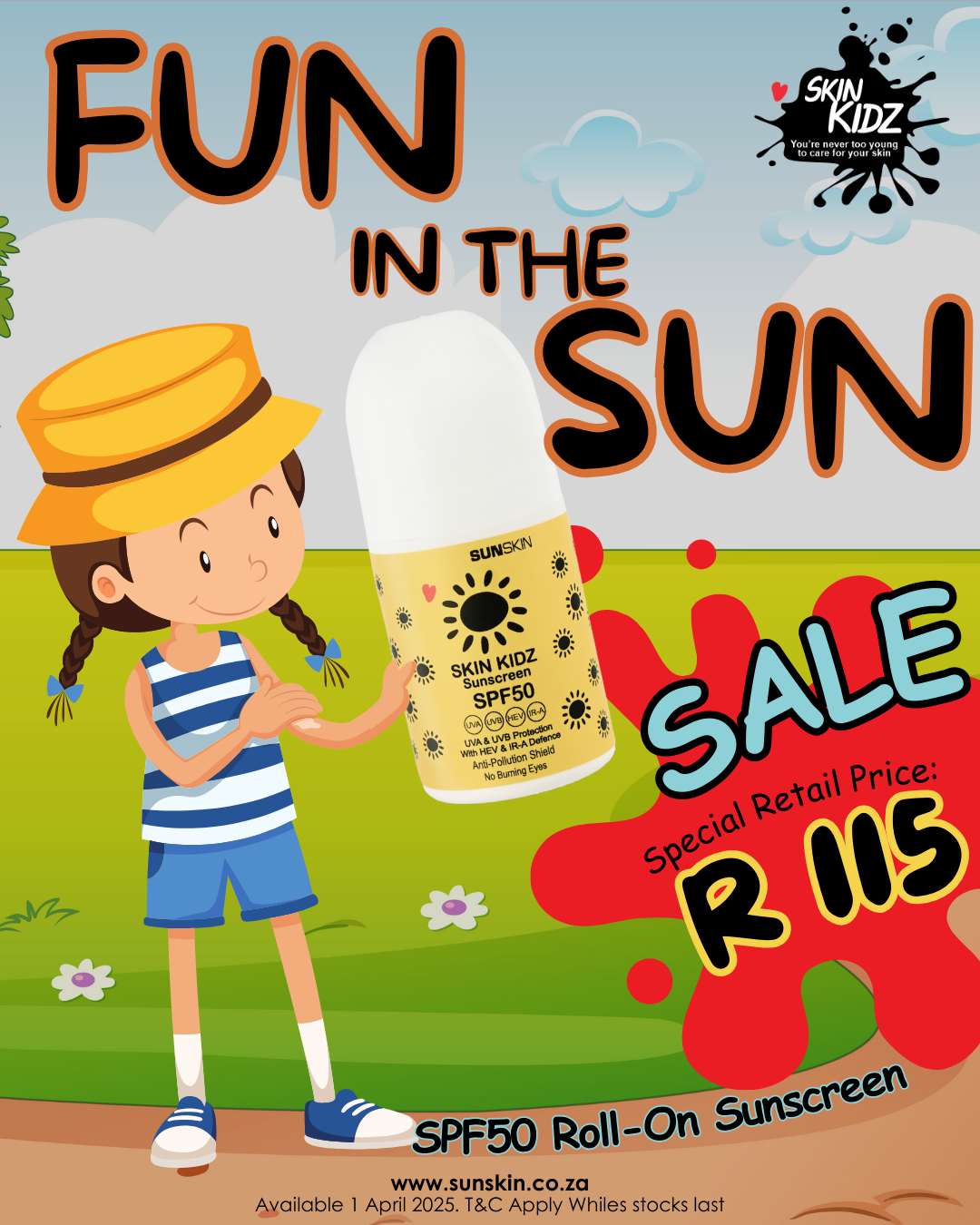SKIN KIDZ - SPF50 ROLL-ON Full Spectrum Sunscreen